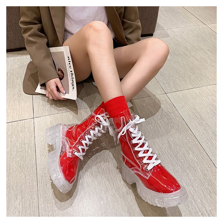 Giày boot nữ cao cổ trong suốt 🧦 TẶNG 01 ĐÔI TẤT NGẪU NHIÊN 🧦 Đế cao 5cm chống trơn trượt, chống mài mòn | BigBuy360 - bigbuy360.vn