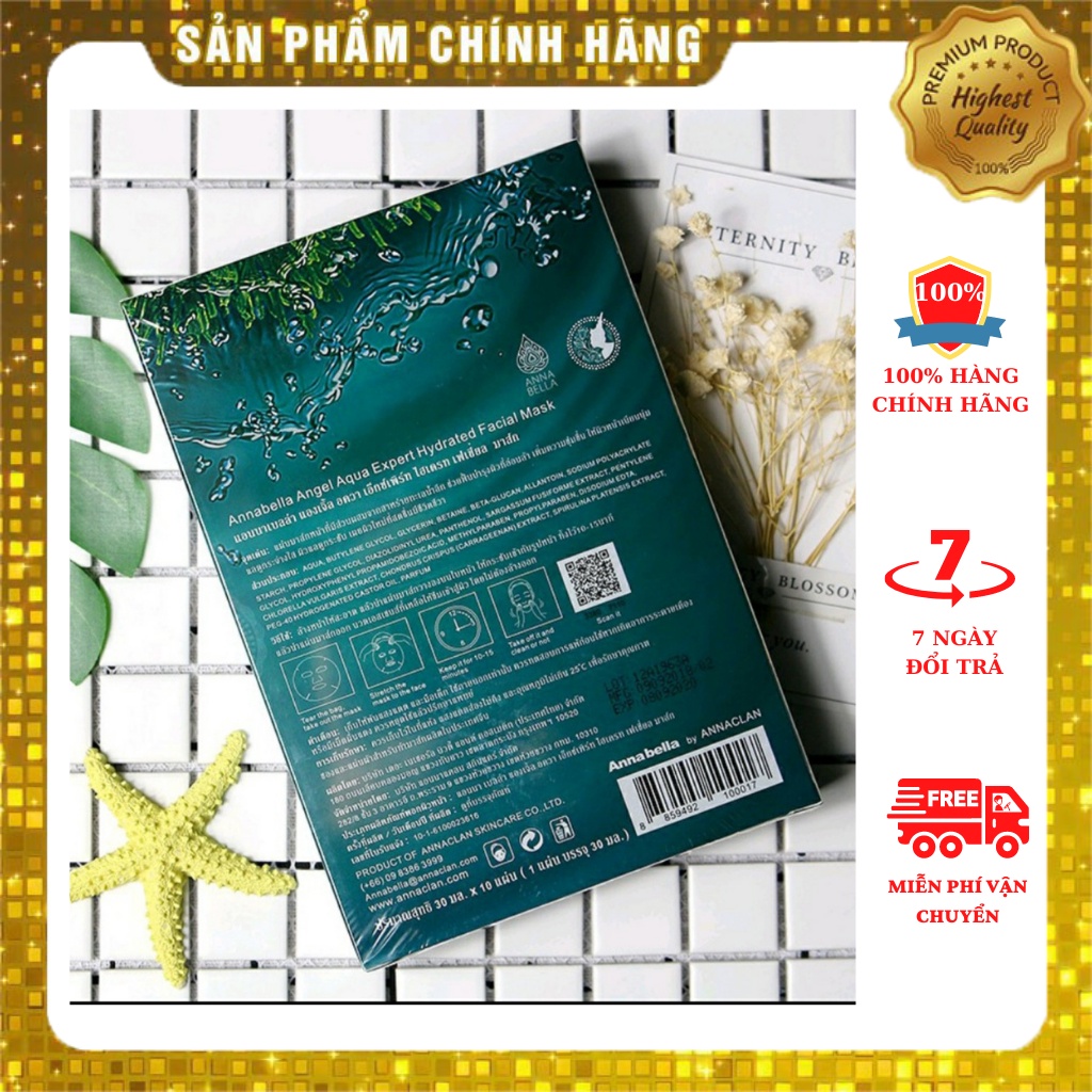 Mặt nạ dưỡng ẩm ANGEL AQUA ANNABELLA - mặt nạ tảo biển, chiết suất thiên nhiên giúp da căng bóng, săn chắc (1 mặt nạ)