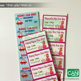 COMBO 50 cái Sticker giấy tên bé Nhãn dán học sinh Nhãn vở Tem giấy In theo yêu cầu, thông tin riêng