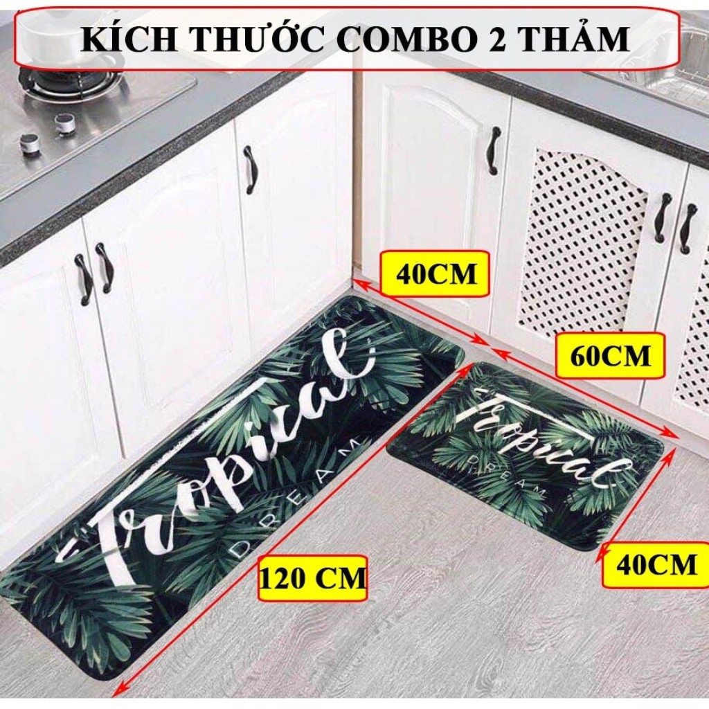 Thảm Bếp 3D Cao cấp - Bộ Thảm Bếp Đôi Dài  [ Đẹp, Chống Trượt, Thấm Nước ]