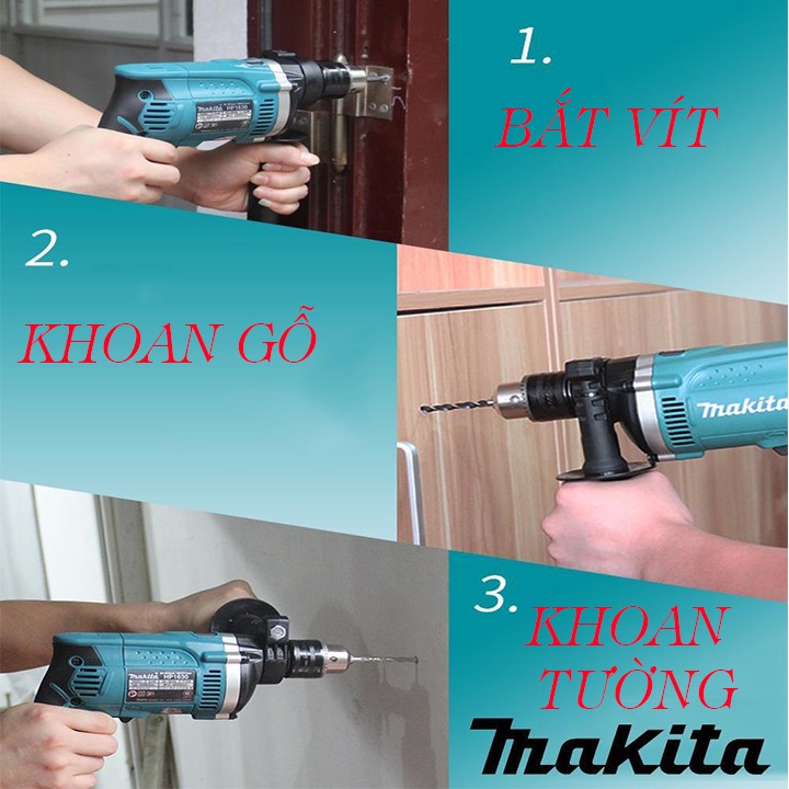 Máy khoan bê tông MAKITA 13mm HP1630, Khoan Điện 710W, Máy khoan Điện Lõi đồng 100%