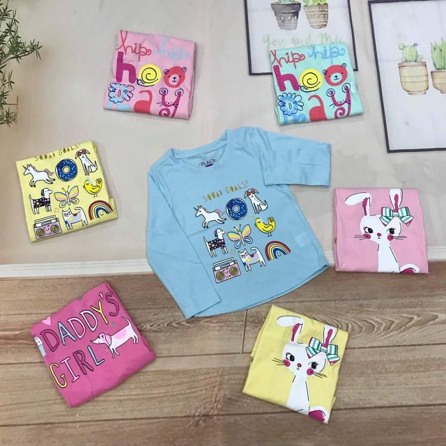 [Xinh Xinh] Áo Thun Dài Tay Bé Gái Chất Cotton Đẹp Sz 1-5T, Hình In Sắc Nét