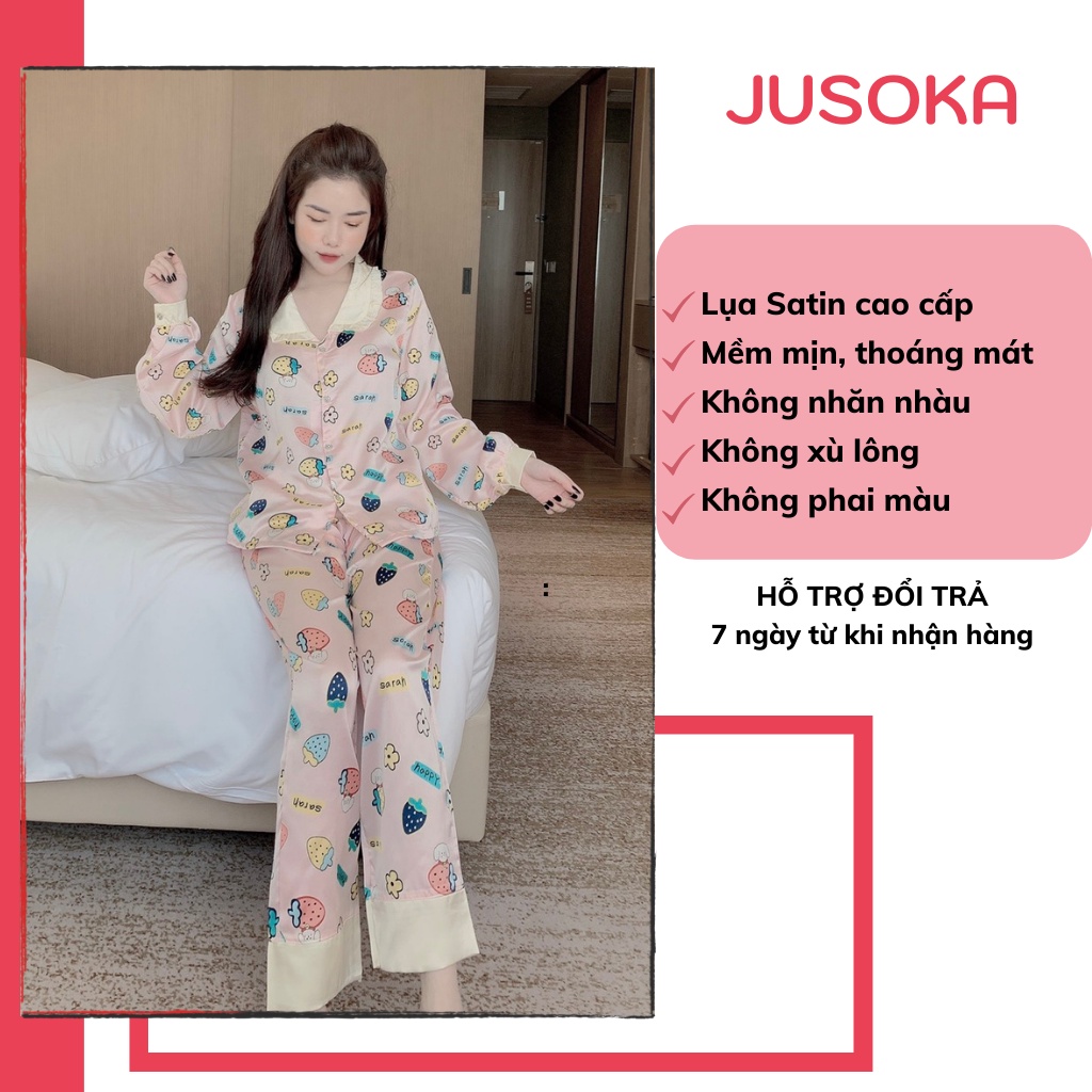 Đồ bộ nữ pijama mặc nhà dễ thương lụa ngủ dài tay quần dài JUSOKA