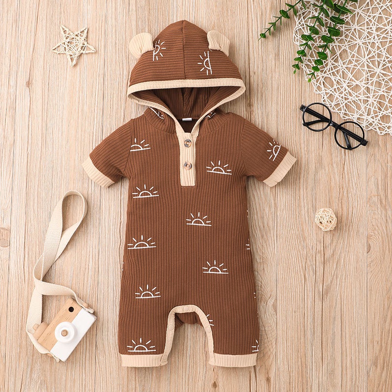 Body Tay Ngắn Cho Bé Trai Bé Gái Sơ Sinh 0-24 Tháng,Bodysuit Liền Thân Áo Hoodie Cho Bé