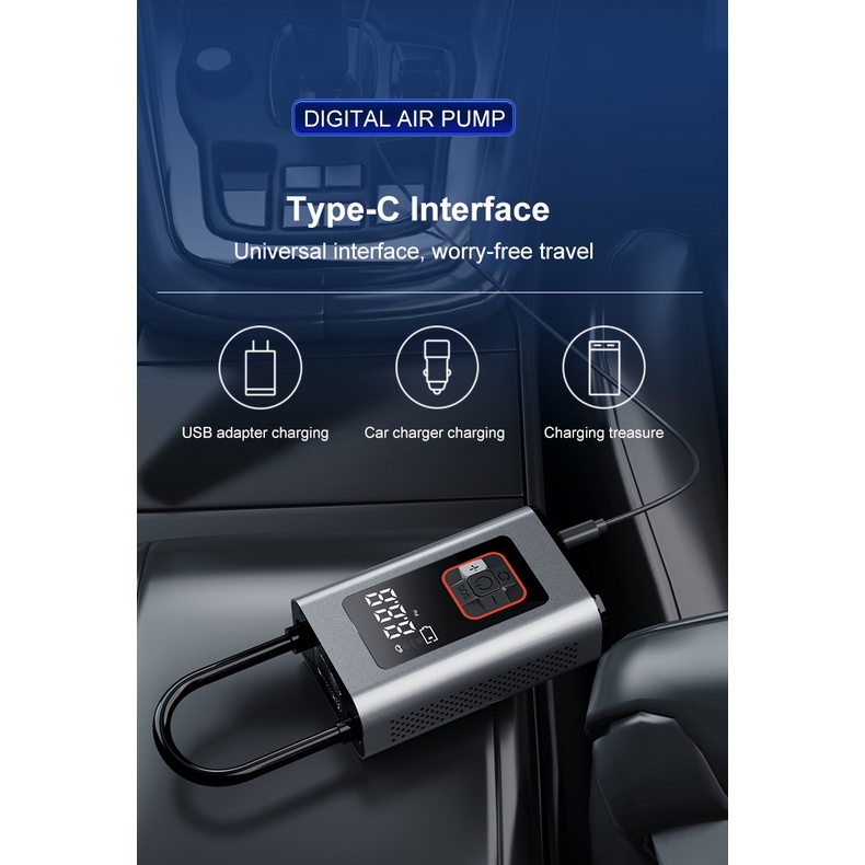 Máy Bơm Lốp Xe Hơi/Xe Máy/Tàu Thuyền Điện Tử Mini Không Dây 140PSI