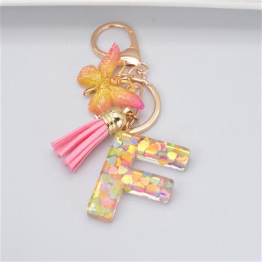 EUTUS Móc Khóa Resin Mặt Chữ Cái Đính Tua Rua Độc Đáo Thời Trang