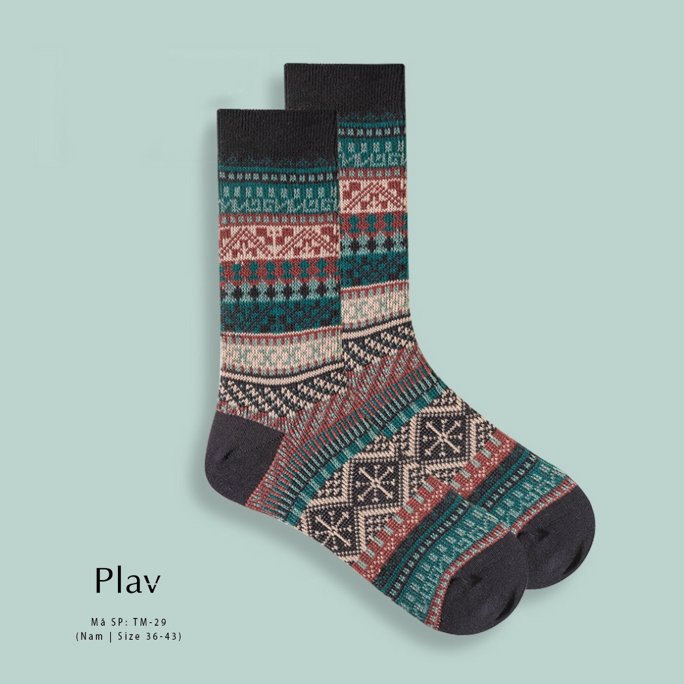 Tất hoạ tiết Vintage cho nam - Vớ cao cổ chất cotton cao cấp Plav