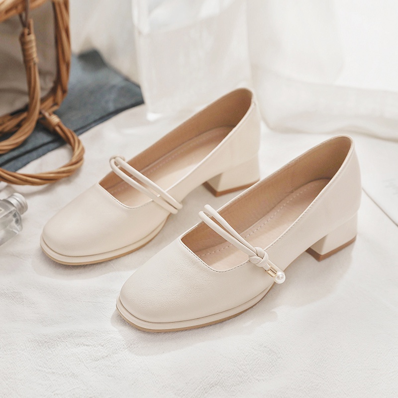 Giày Mary Jane Gót Thấp Mũi Tròn Thoáng Khí Hợp Thời Trang Cho Nữ