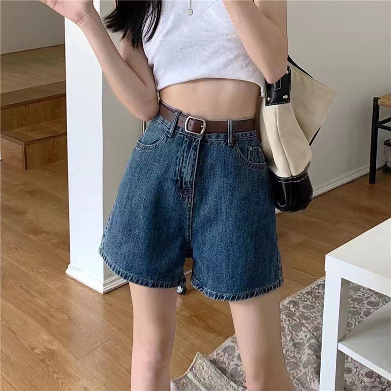 Quần Short Denim Lưng Cao Ống Rộng Phong Cách Retro Hàn Quốc Plus Size Cho Nữ