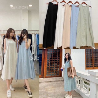 Váy dáng dài xát nách xuông dài phong cách Hàn Quốc. Váy dáng dài Vintage