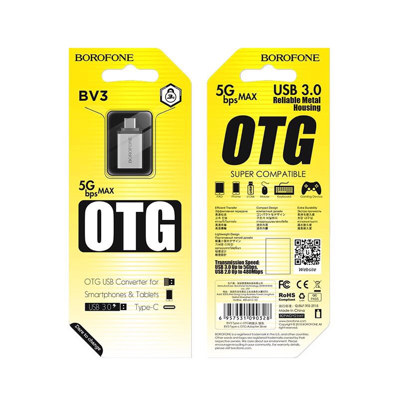 🌟CHÍNH HÃNG🌟Adapter Đầu Chuyển OTG USB 3.0 sang Type-C / Micro Borofone BV3 BV2 Đọc Usb, Chuột, Bàn Phím Trên Điện Thoại