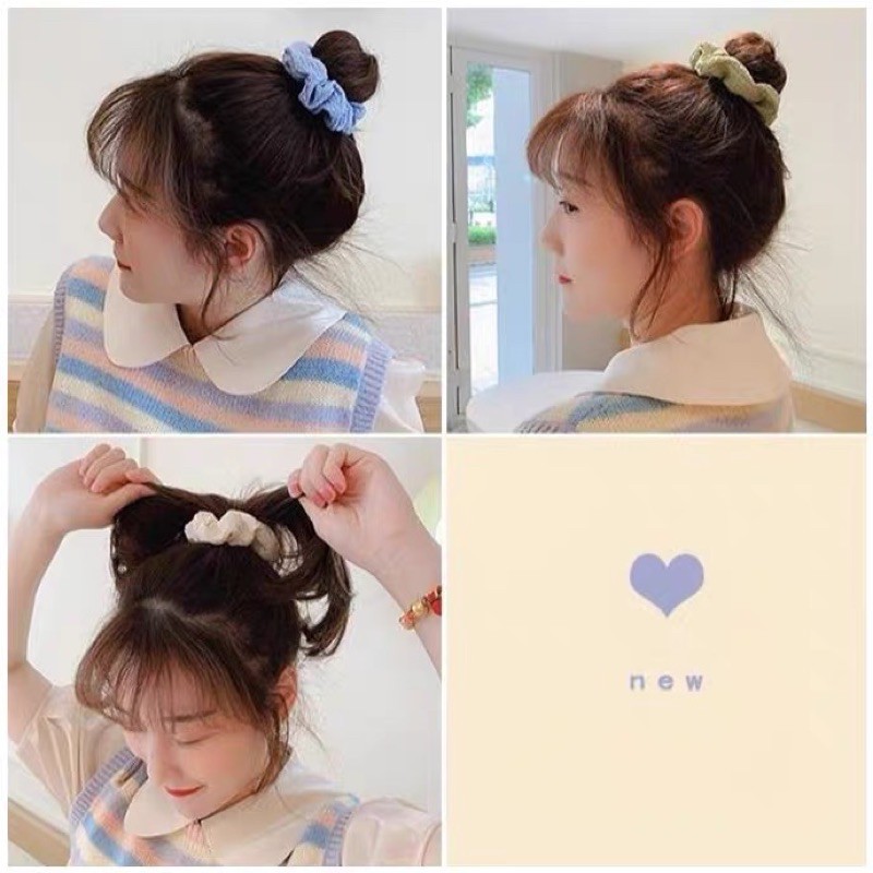 Combo 10 Dây Buộc Tóc Lalila Scrunchies Vải Kẻ Viền Đơn Giản Dễ Thương DC16