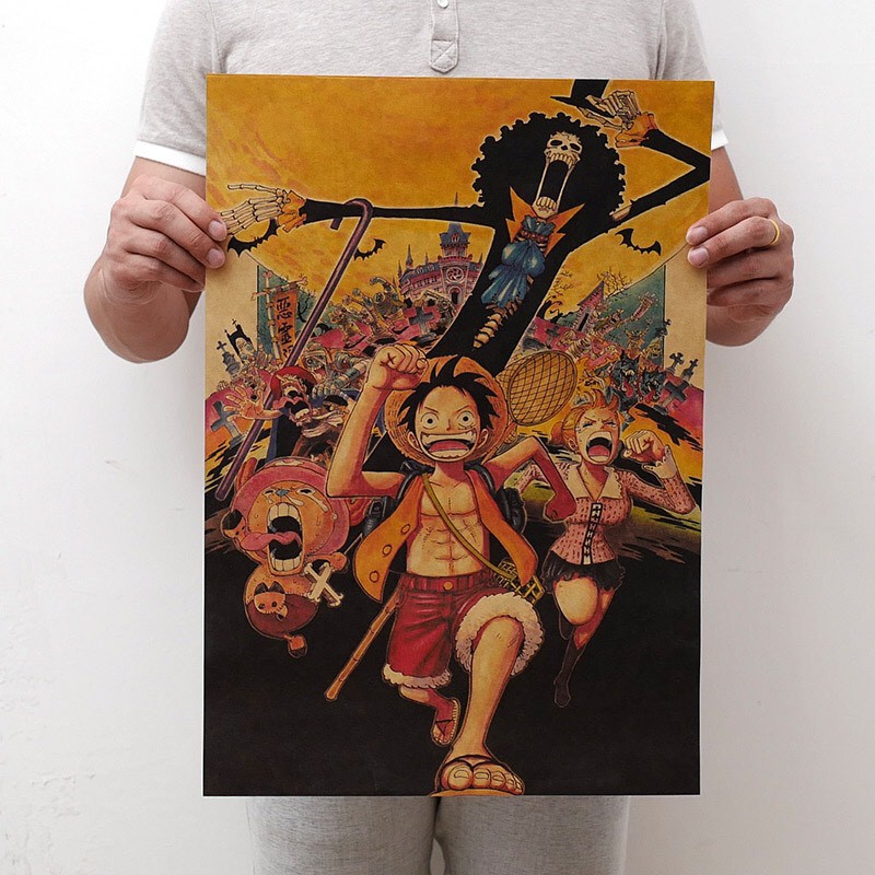 Poster One Piece Team Mũ Rơm Vintage 51x35.5cm - hình cả nhóm vua hải tặc