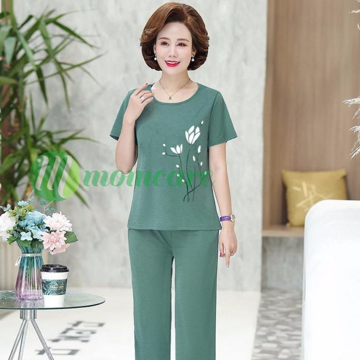 Bộ đồ trung niên cho mẹ, bà B77 - Quần áo ngủ nữ kiểu thời trang trung tuổi U40 U50 U60 mặc nhà mùa hè giá rẻ Bigsize ⚡