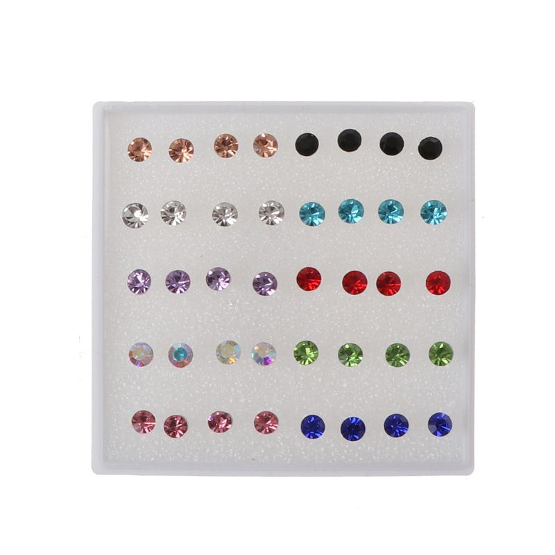 Set 20 đôi bông tai nhựa đính đá nhiều màu sắc