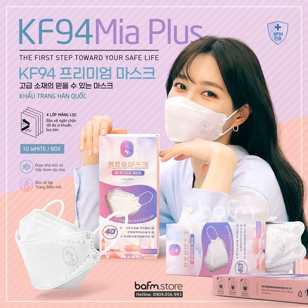 [Thơm Dịu] Khẩu trang KF94 Hàn Quốc Mia Plus - Đã Khử mùi và hương thơm dịu nhẹ tại Bafm.Store