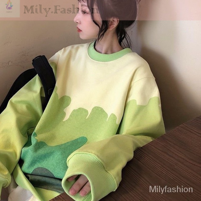 Áo Sweater Tay Dài In Họa Tiết Xinh Xắn