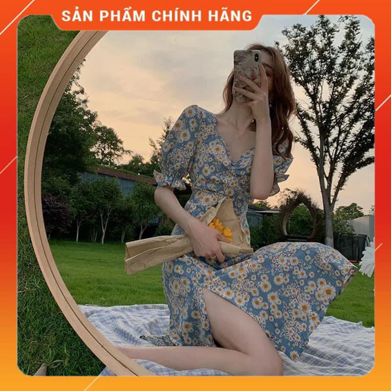 Váy hoa nhí vintage xẻ chân, Vayhoacucxanh MSP22465