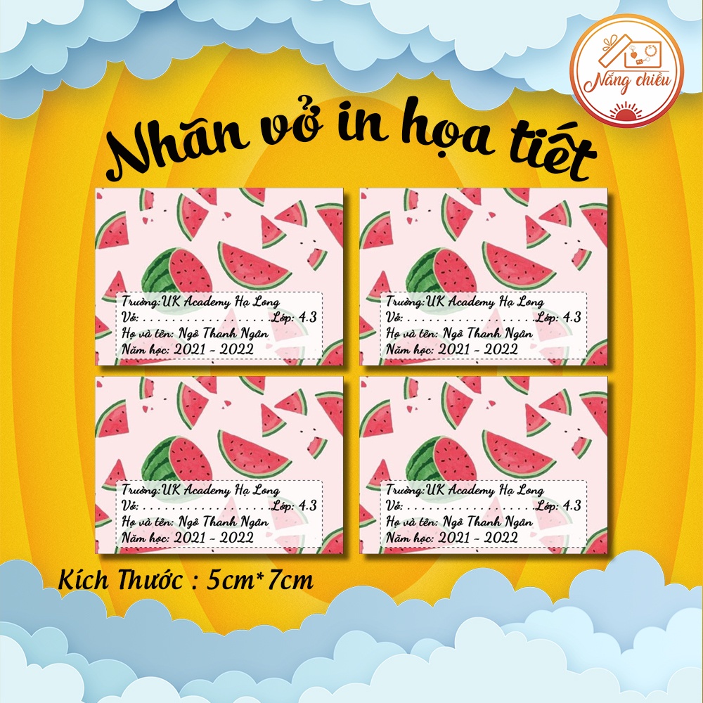 Nhãn vở cho con yêu đến trường, Nhãn dán in theo yêu cầu, dụng cụ học tập đáng yêu