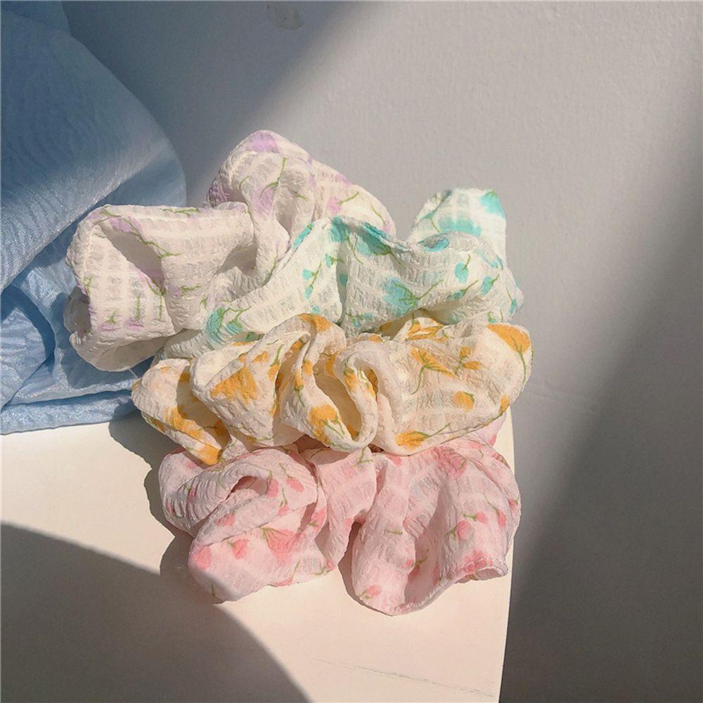 Dây Cột Tóc Scrunchies Bằng Vải In Hoa Đơn Giản Thanh Lịch Cho Nữ