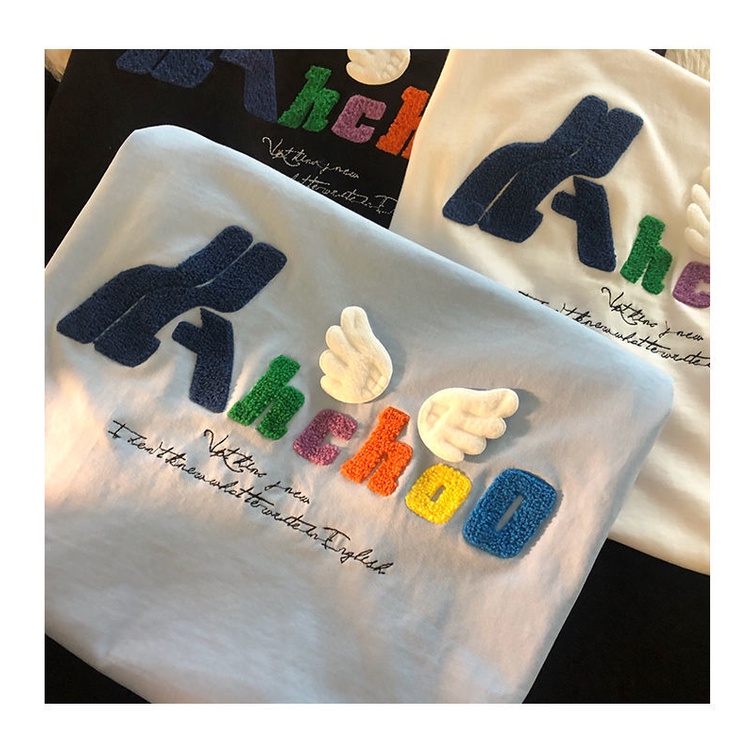 Áo Thun Cotton Mùa Hè Thêu Hình Đôi Cánh Thiên Thần Phong Cách Mới Cho Nữ