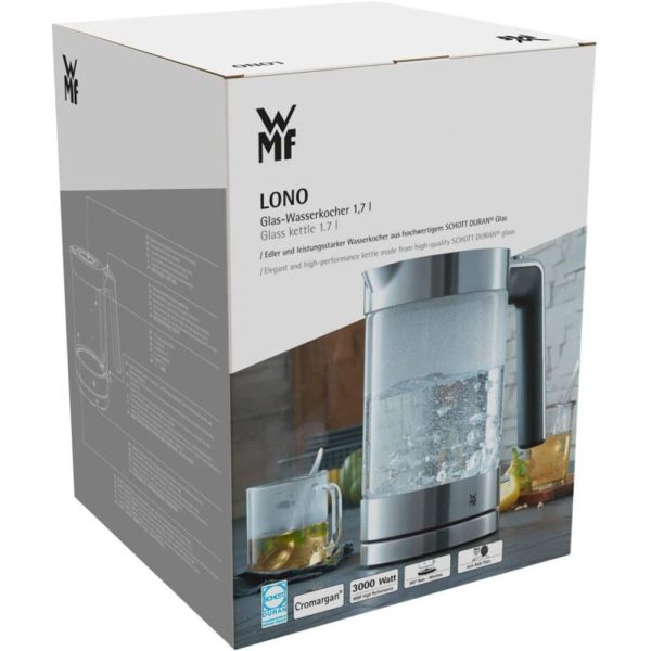 Ấm siêu tốc WMF Lono thủy tinh 1,7L - Ấm đun nước vỏ thủy tinh chịu nhiệt [nhập khẩu Đức]