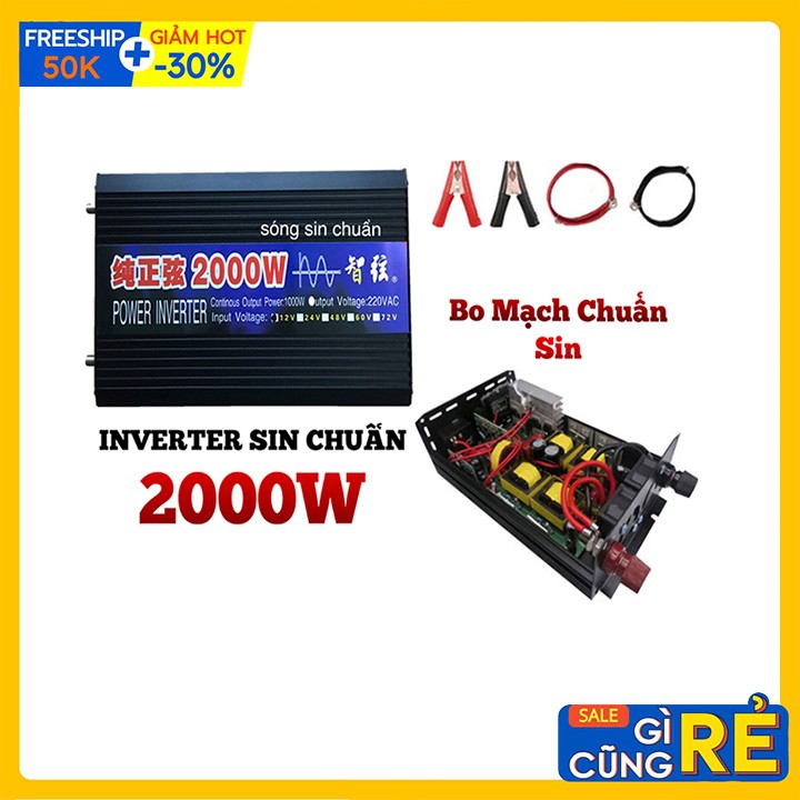 Máy đổi nguồn điện 2000W Sóng sin chuẩn Từ 24V sang 220V