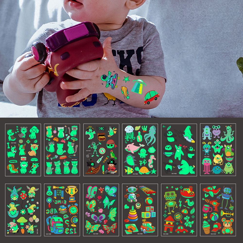 Miếng dán hình xăm tạm thời họa tiết hoạt hình dạ quang chống thấm nước dành cho trẻ em