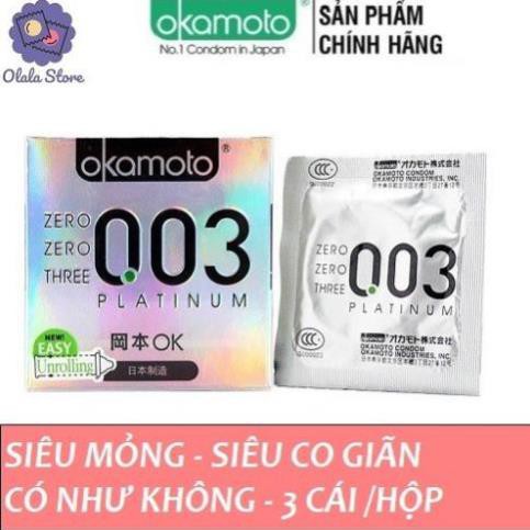 Bao Cao Su Okamoto Platinum 003 [CHÍNH HÃNG] , Nhật Bản, Hộp 3 cái, Siêu mỏng mềm mại bó sát tăng khoái cảm