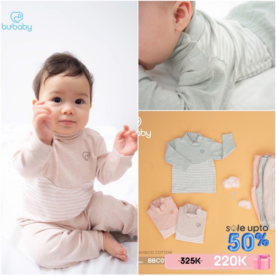 [CHÍNH HÃNG] Bộ dài tay cao cổ quần dài cotton sợi tre trẻ em Bu