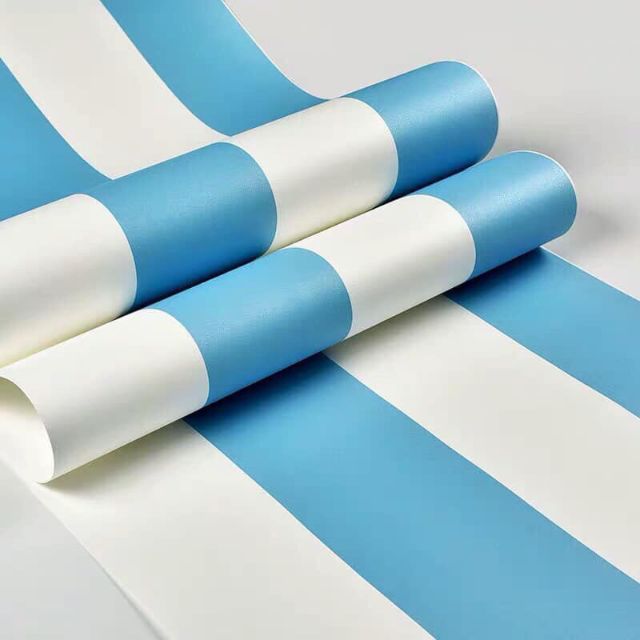 10m Giấy dán tường kẻ sọc xanh trắng - 10m decal dán tường sọc trắng xanh có keo sẵn