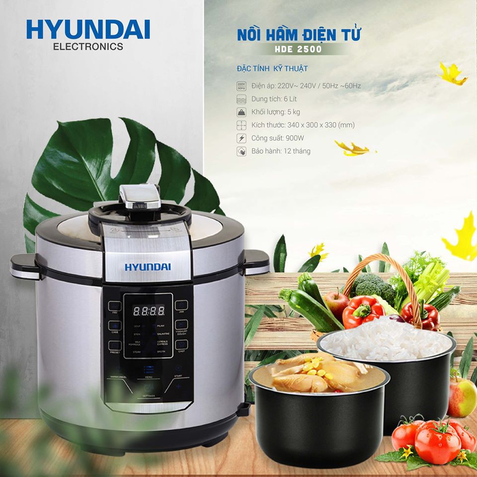 Nồi hầm điện tử Chính Hãng HYUNAI HDE 2500S Hàn Quốc An Tòan Và Tiết Kiệm Thời Gian. . | BigBuy360 - bigbuy360.vn