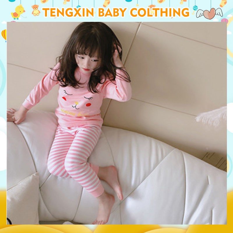 Set Đồ Bộ Dài Tay Họa Tiết Hoạt Hình Dễ Thương Dành Cho Các Bé