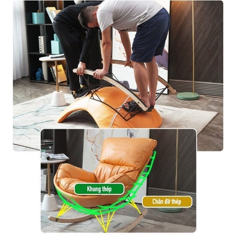 Ghế bập bênh thư giãn đọc sách - kèm đôn - Da công nghiệp