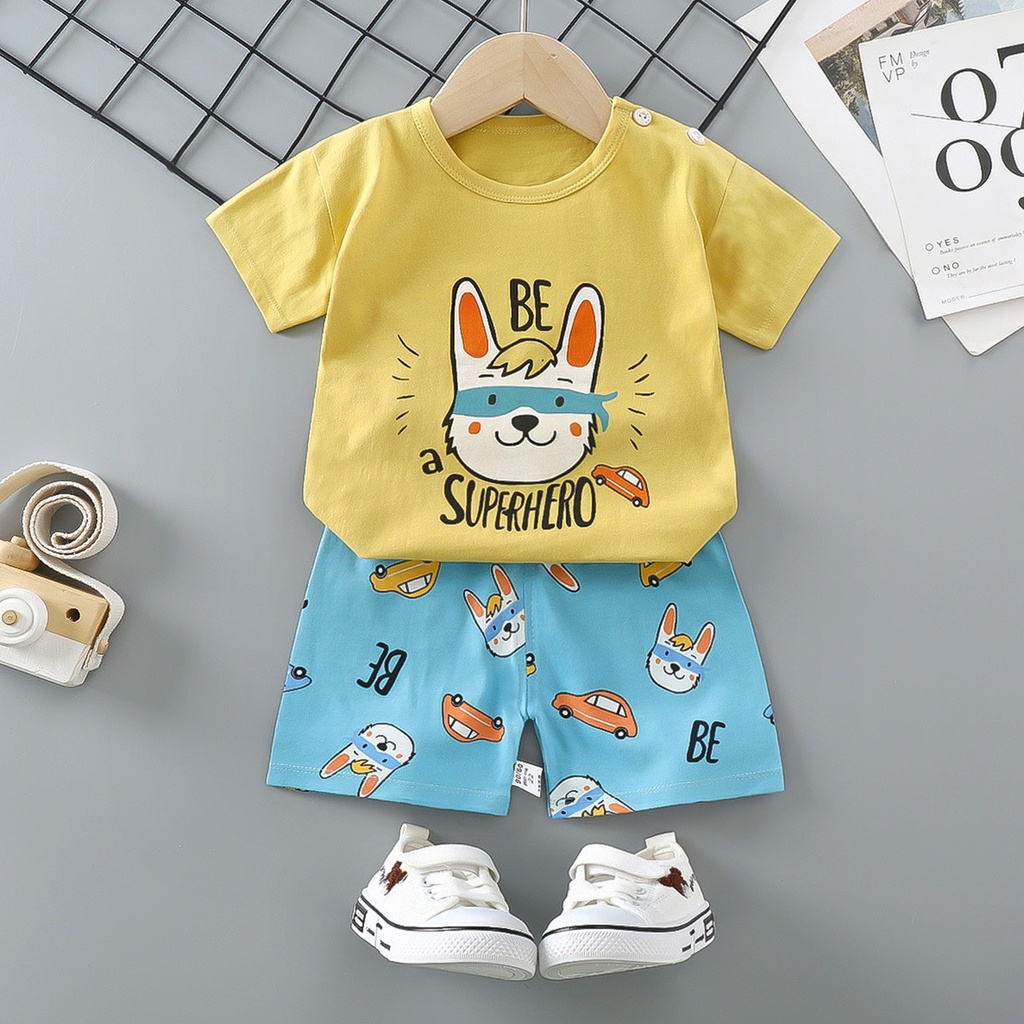 Bộ quần áo cộc tay cho bé Bộ đồ bé trai bé gái in hình dễ thương cotton mềm mát BC04 - BÉ NHÀ THỊ