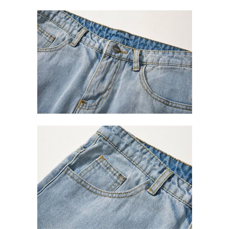 Quần short jean nam ống rộng màu xanh nhạt rách 02 Pon.mens