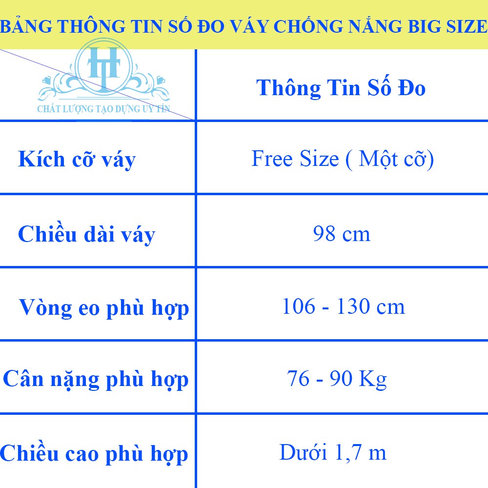 [ BIG SIZE ] VÁY CHỐNG NẮNG BIG SIZE Vải Jean Cotton Cao Cấp Rất Mềm Mại Và Dày Dặn (Phù Hợp Cân Nặng Từ 76 - 90 Kg) | BigBuy360 - bigbuy360.vn