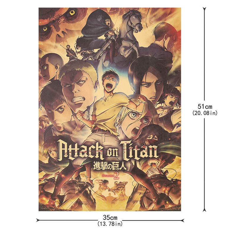 Poster Phim Attack On Titan Phong Cách Retro Trang Trí Quán Cà Phê / Nhà Hàng