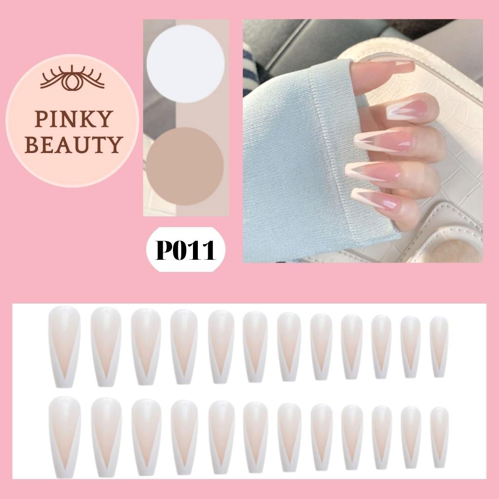 Móng Tay Giả Đính Đá Bộ 24 Móng Giả Dài, Ngắn Họa Tiết Sang Trọng Pinky Beauty Thời Trang Cá Tính Cho Nữ Kèm Keo