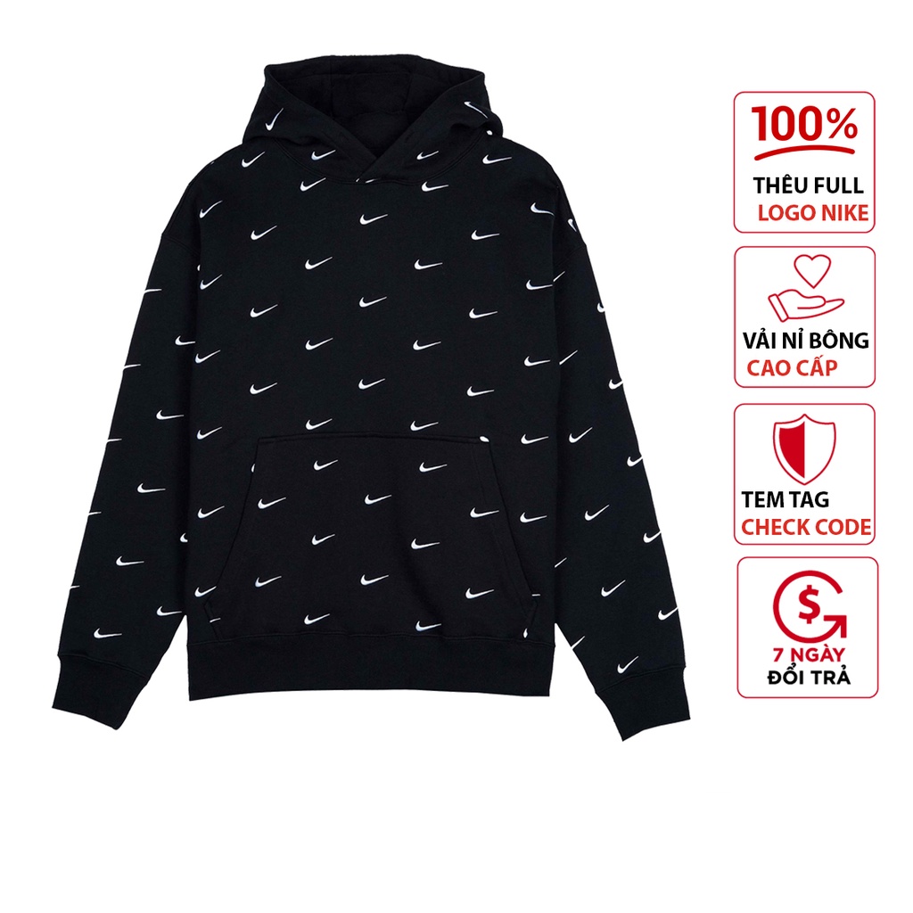 [Mã 12FASHIONSALE1 giảm 10K đơn 50K] Áo Hoodie Nike Swoosh Full Logo Thêu nổi - Tem tag check CODE