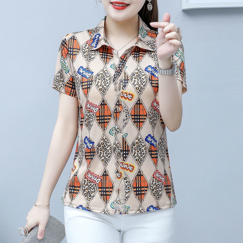 Áo Sơ Mi Ngắn Tay Mỏng Che Bụng Thời Trang Mùa Hè Mới Cho Phụ Nữ Trung Niên