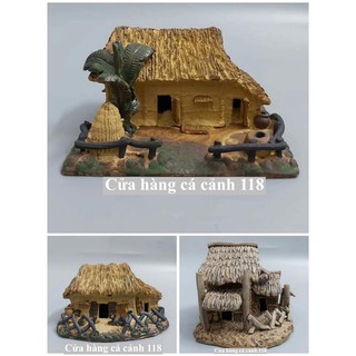 Tiểu cảnh nhà rông , nhà sàn trang trí hồ cá, tượng trang trí bể cá ]
