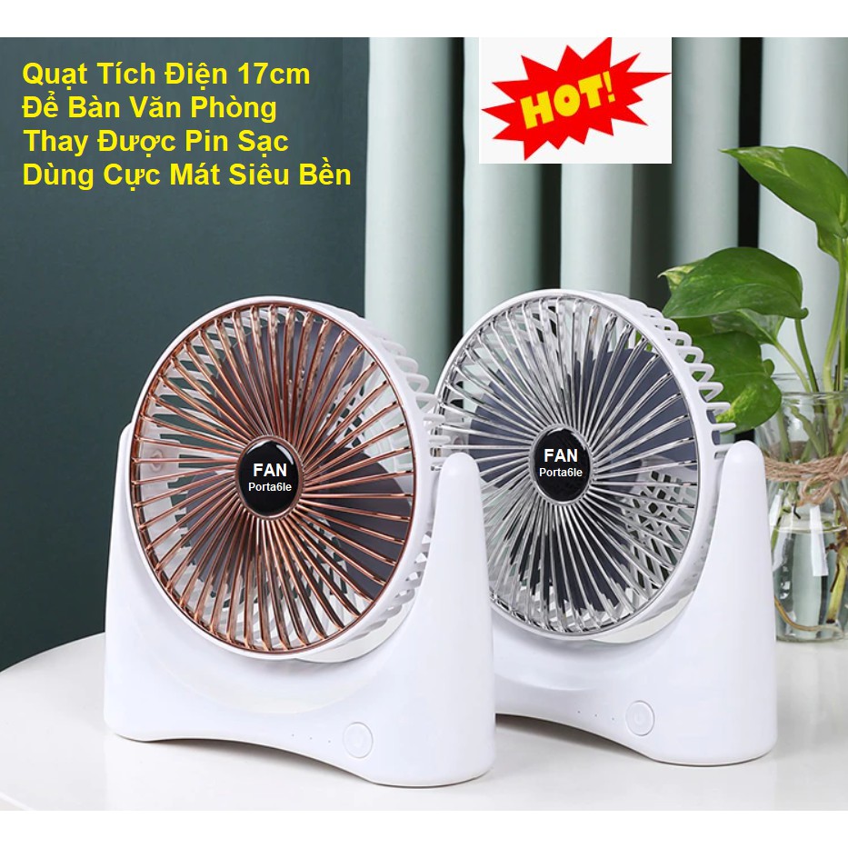 Quạt Tích Điện Mini, Cao 21cm Để Bàn Văn Phòng Sạc Tích Điện, 3 Chế Độ Gió Mạnh Mẽ Pin Chạy 4-5 Giờ, Bảo Hành 6T