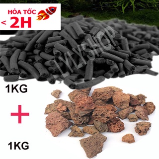 Combo ĐÁ NHAM THẠCH (1kg) + THAN HOẠT TÍNH (1KG) vật liệu lọc, trang trí bể cá