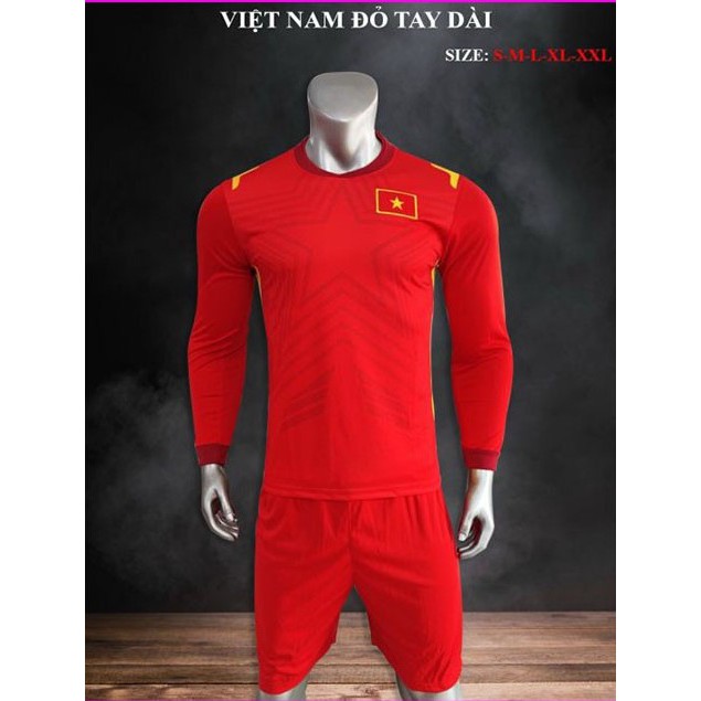 Bộ quần áo đá banh tay dài Việt Nam, Bộ quần áo bóng đá tay dài in tên và số theo yêu cầu