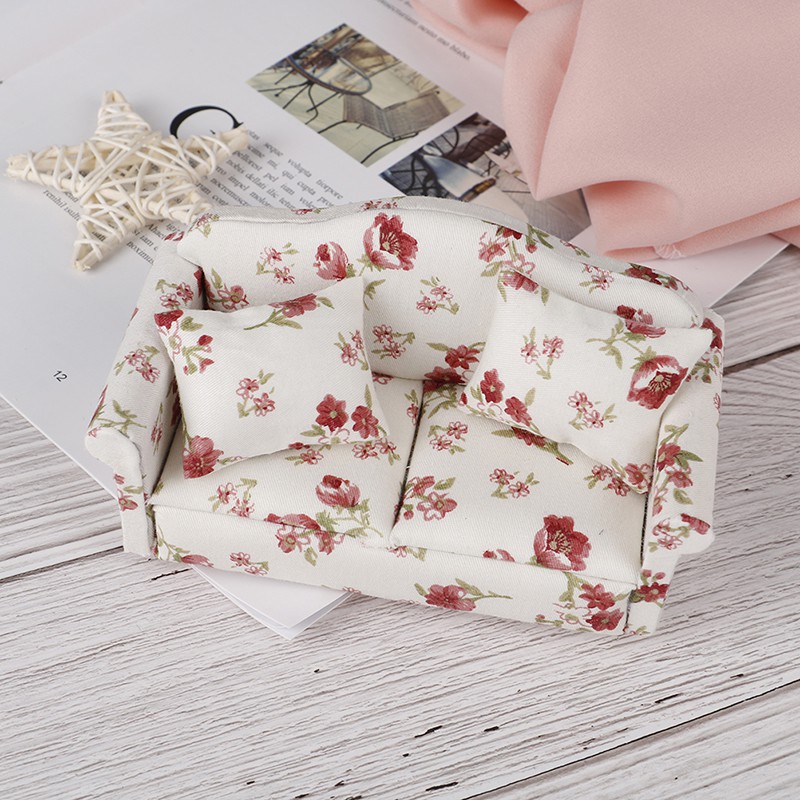 1:12 Dollhouse Miniature Furniture Vintage Double Sofa Armchair Couch Decor Toy