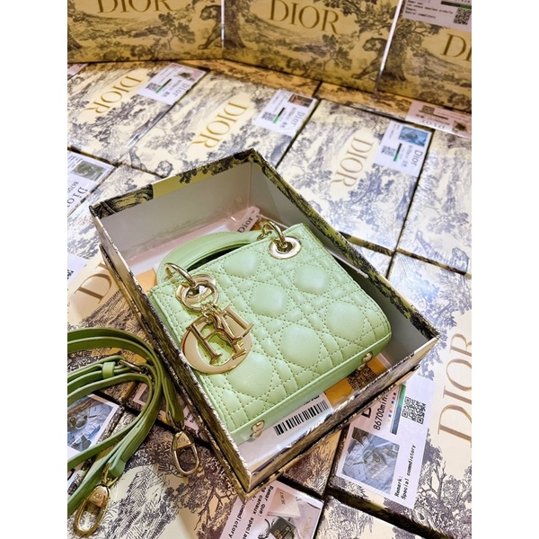 Túi dior lady mini xanh lá hàng QC super fullbox size 14.5