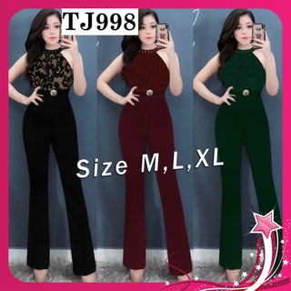 Jum Đẹp🎁FREESHIP🎁Giảm 45k Khi Mua Đơn Từ 500k - Jump dài ống suông cổ yếm đính hột phối ren belt liền TJ998