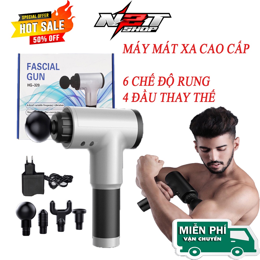 Máy massage cầm tay hỗ trợ giảm đau nhức toàn thân - Súng matxa đa năng 4 đầu 6 chế độ triọ nhức mỏi vai gáy , căng cơ