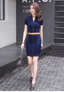 Đầm Jean Body Cổ Trụ